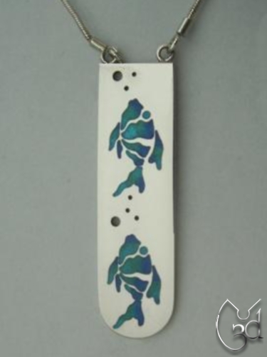 Silver & Multi Blue Enamel Fish Necklace - N48